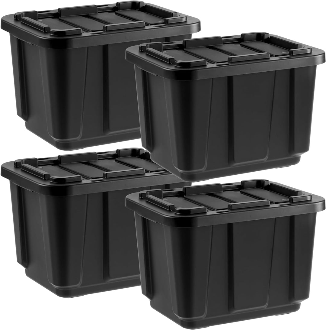 IRIS USA 11.5Gal/46Qt 4 Pack All-Weather Heavy-Duty Stackable Storage Plastic Bin Tote Container with Quick Snap Lid, (20" L x 15" W x 14" H), Black - IRIS USA, Inc.