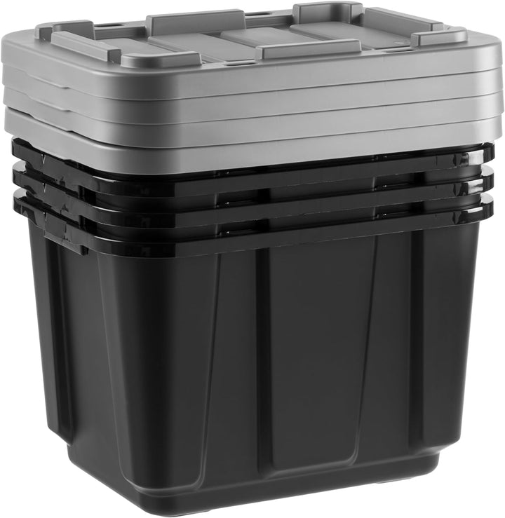 IRIS USA 11.5 Gallon All-Weather Heavy-Duty Stackable Storage Plastic Bin Tote Container with Quick Snap Lid (20" L x 15" W x 14" H), Black/Gray, 4Pack - IRIS USA, Inc.