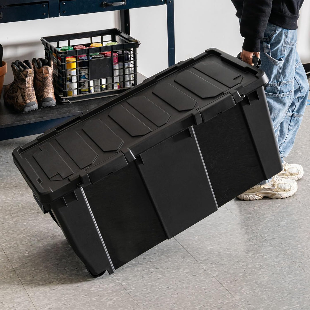 32 Gallon Heavy Duty Rolling Storage Bin with Lid (2 Pack)