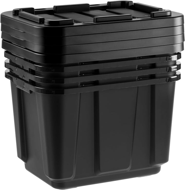 IRIS USA 11.5Gal/46Qt 4 Pack All-Weather Heavy-Duty Stackable Storage Plastic Bin Tote Container with Quick Snap Lid, (20" L x 15" W x 14" H), Black - IRIS USA, Inc.