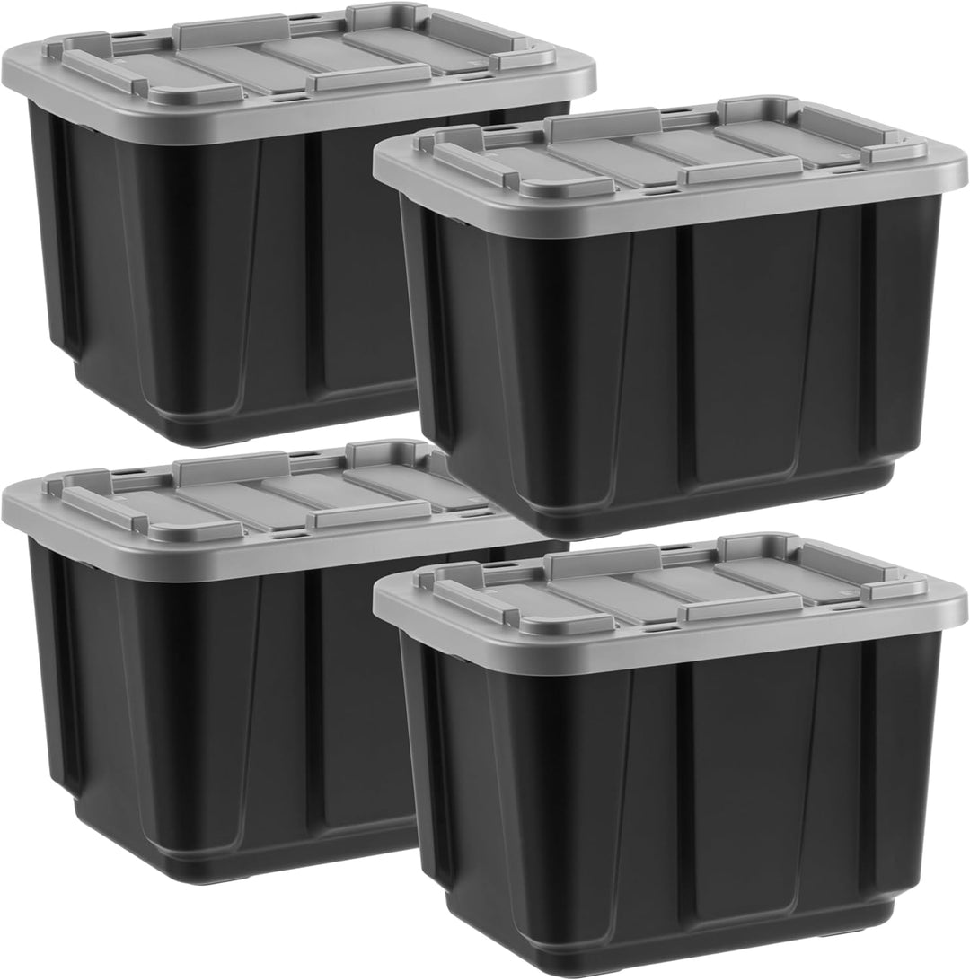 IRIS USA 11.5 Gallon All-Weather Heavy-Duty Stackable Storage Plastic Bin Tote Container with Quick Snap Lid (20" L x 15" W x 14" H), Black/Gray, 4Pack - IRIS USA, Inc.