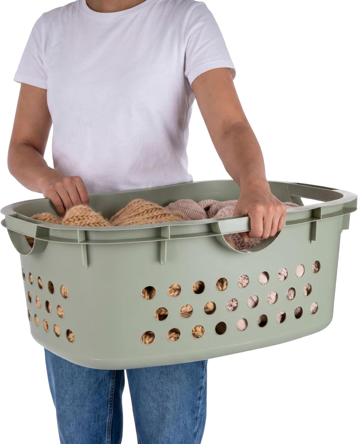 Plastic Laundry Basket - Large Clothes Hamper with Ventilation Holes, Built-In Handles &amp; Hip Hold - 1.5 Bushel (50L)