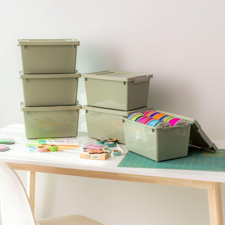 Storage Bins with Lids |Made in USA| 4 Qt - (6-Pack) - Sage Green