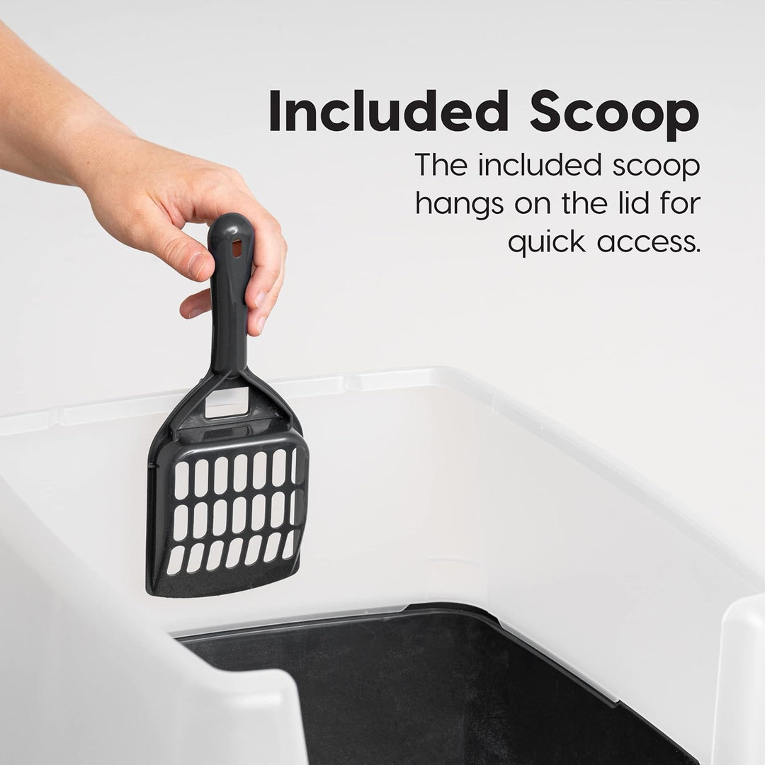 Cat Litter Box Large Open Top with Tall Scatter Shield, Scoop Included