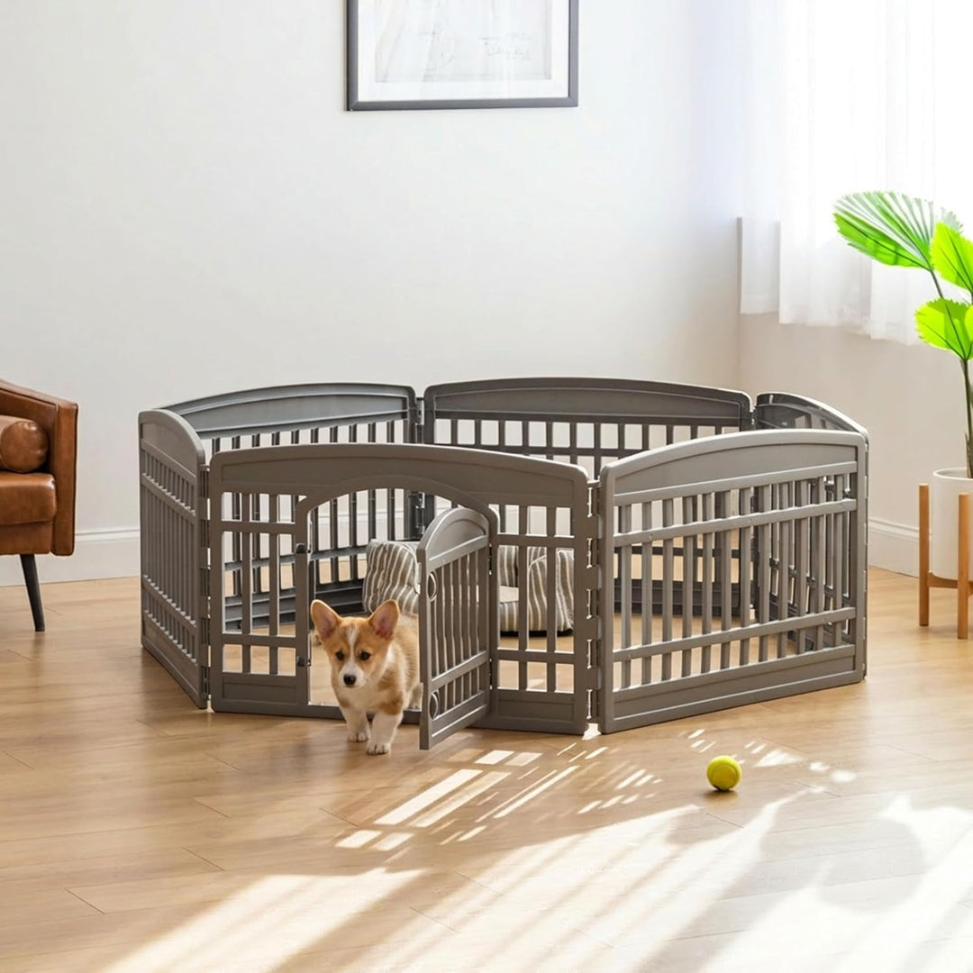 24" Dog Playpen 6-Panel Pet Exercise Pen with Door Gate