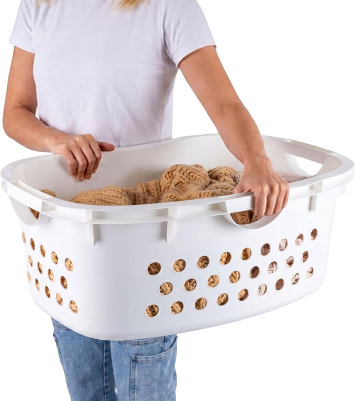 Plastic Laundry Basket - Large Clothes Hamper with Ventilation Holes, Built-In Handles &amp; Hip Hold - 1.5 Bushel (50L)