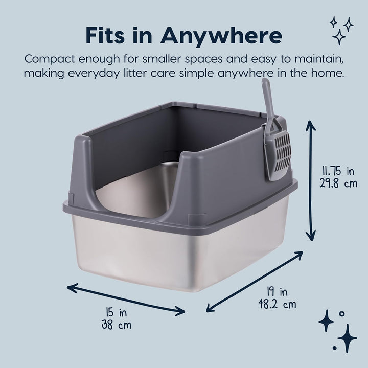 Stainless Steel Litter Box Enclosed High Sided for Cats