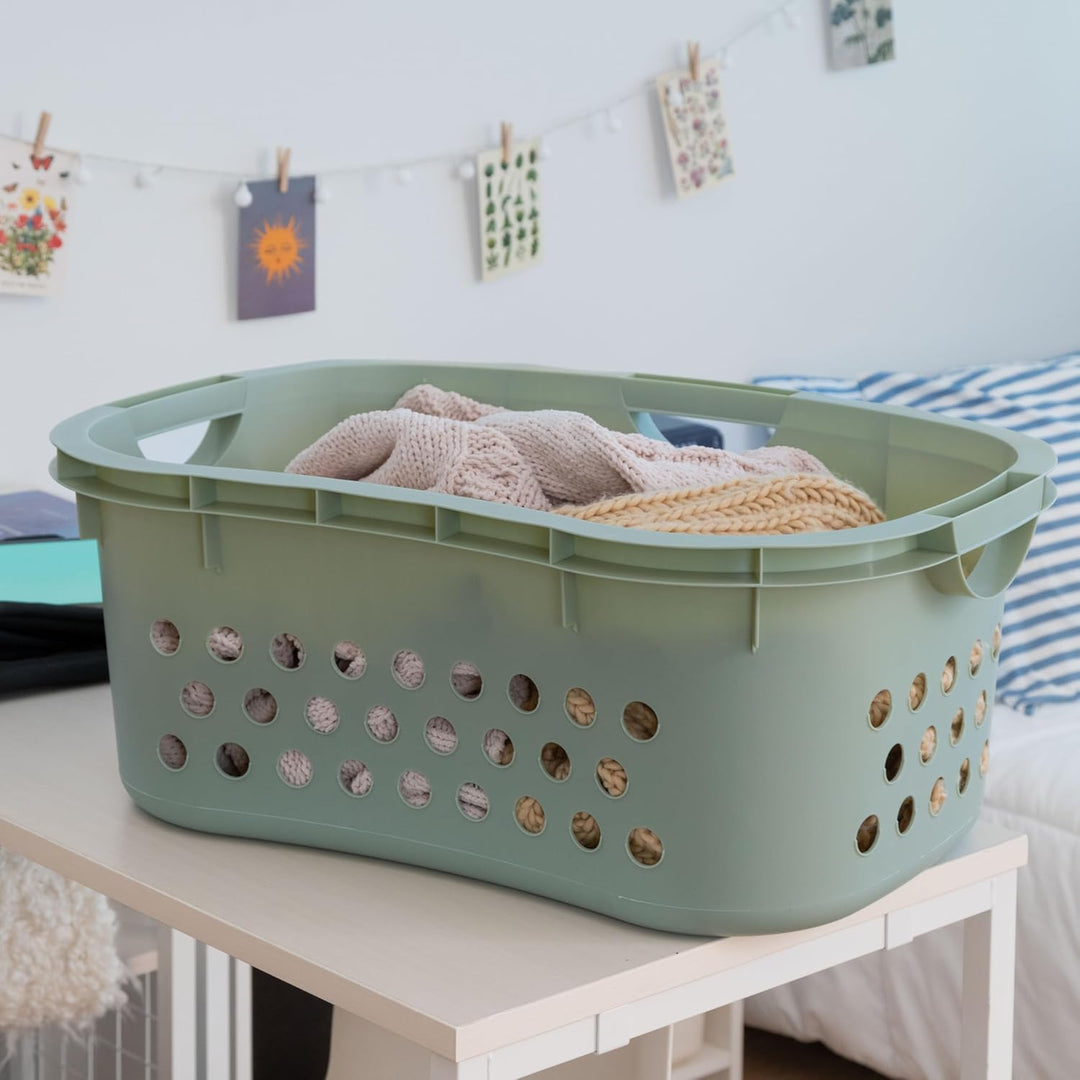 Plastic Laundry Basket - Large Clothes Hamper with Ventilation Holes, Built-In Handles &amp; Hip Hold - 1.5 Bushel (50L)