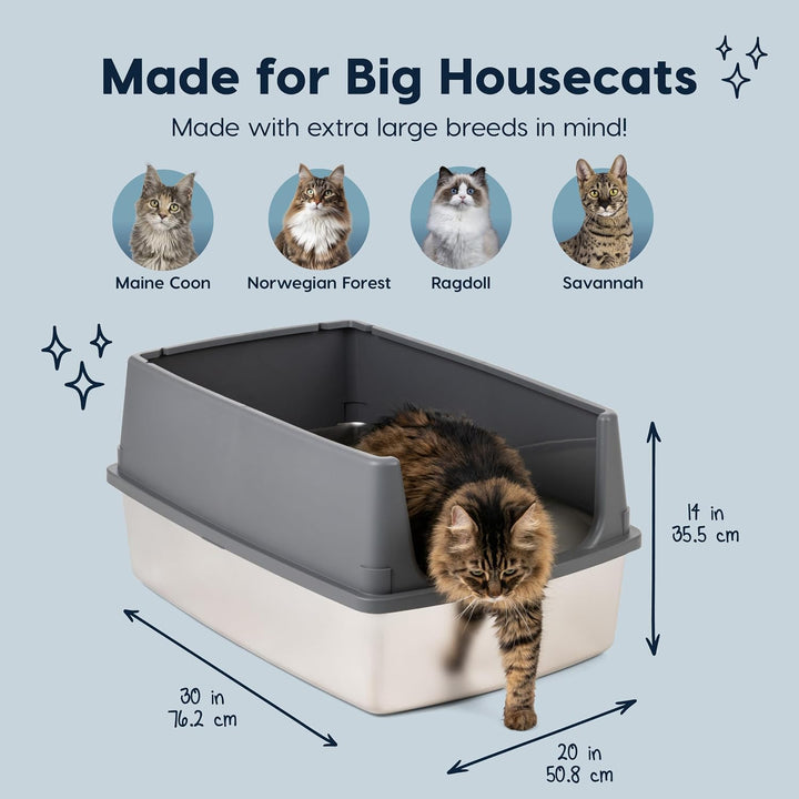 XXL Stainless Steel Litter Box Enclosed High Sided for Cats