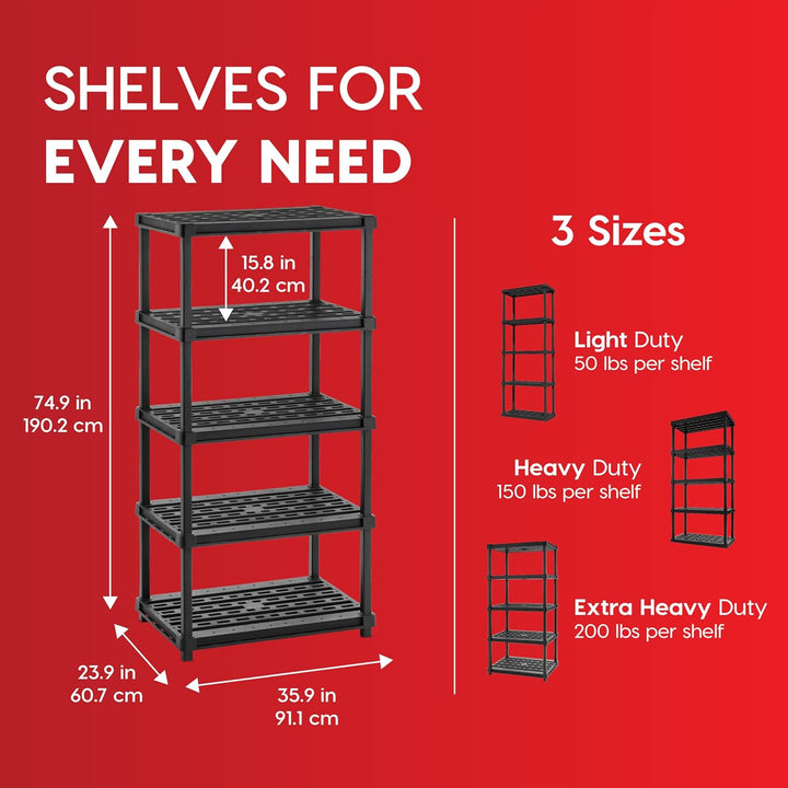 Extra Heavy Duty Deep Plastic Storage Shelves - Black - IRIS USA