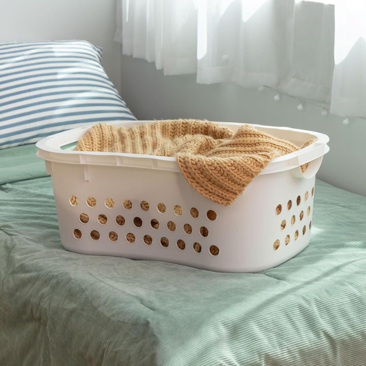 Plastic Laundry Basket - Large Clothes Hamper with Ventilation Holes, Built-In Handles &amp; Hip Hold - 1.5 Bushel (50L)