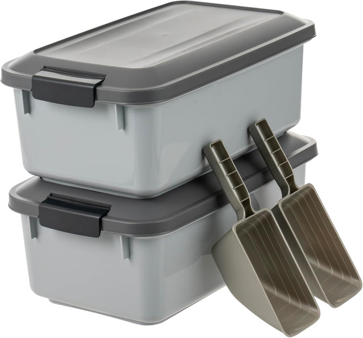 WeatherPro Airtight Pet Food Storage Containers Stackable, 2 Pack, Gray - IRIS USA
