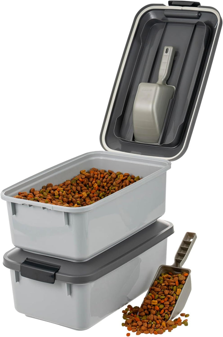 WeatherPro Airtight Pet Food Storage Containers Stackable, 2 Pack, Gray - IRIS USA