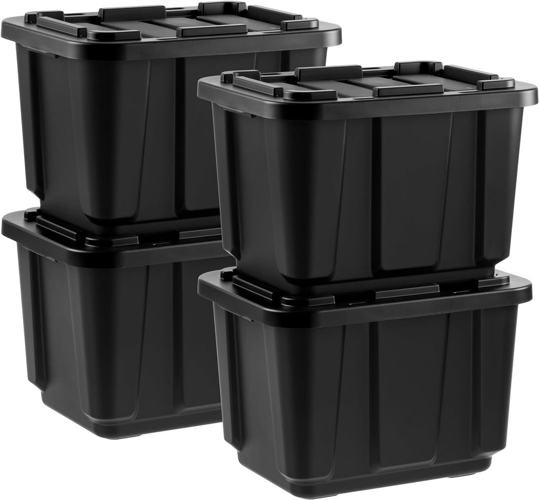 IRIS USA 11.5Gal/46Qt 4 Pack All-Weather Heavy-Duty Stackable Storage Plastic Bin Tote Container with Quick Snap Lid, (20" L x 15" W x 14" H), Black - IRIS USA, Inc.