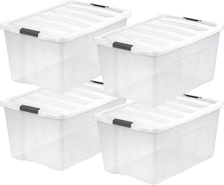 94 Qt Stackable Plastic Storage Bins with Lids, 4 Pack