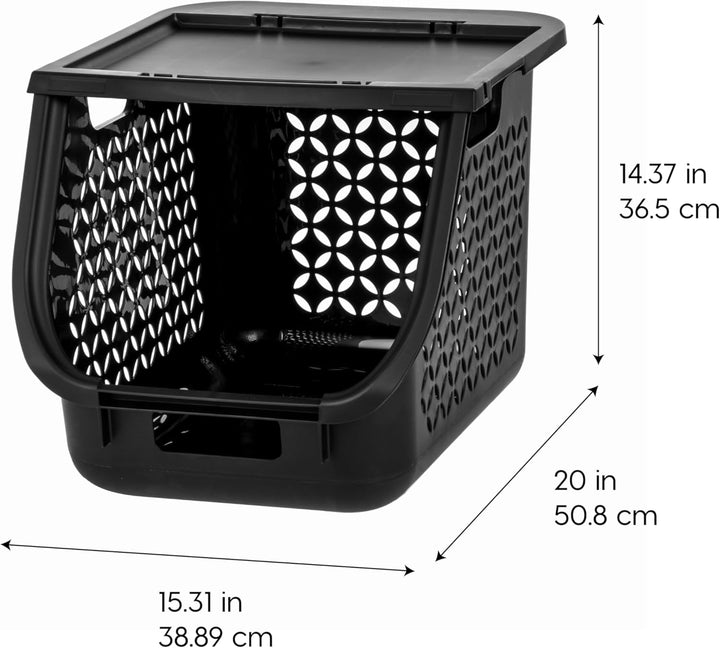 Laundry Basket Hamper, 40L - 3 Pack Stackable Plastic Clothes Sorter Bin with Lids - IRIS USA