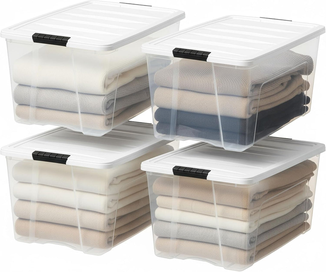 72 Qt Stackable Plastic Storage Bins with Lids, 4 Pack