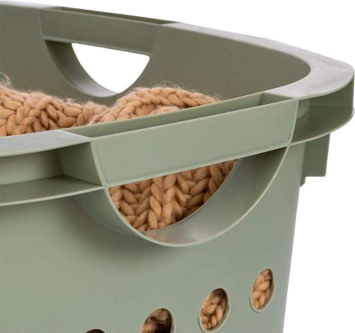 Plastic Laundry Basket - Large Clothes Hamper with Ventilation Holes, Built-In Handles &amp; Hip Hold - 1.5 Bushel (50L)