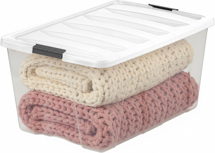 94 Qt Stackable Plastic Storage Bins with Lids, 4 Pack