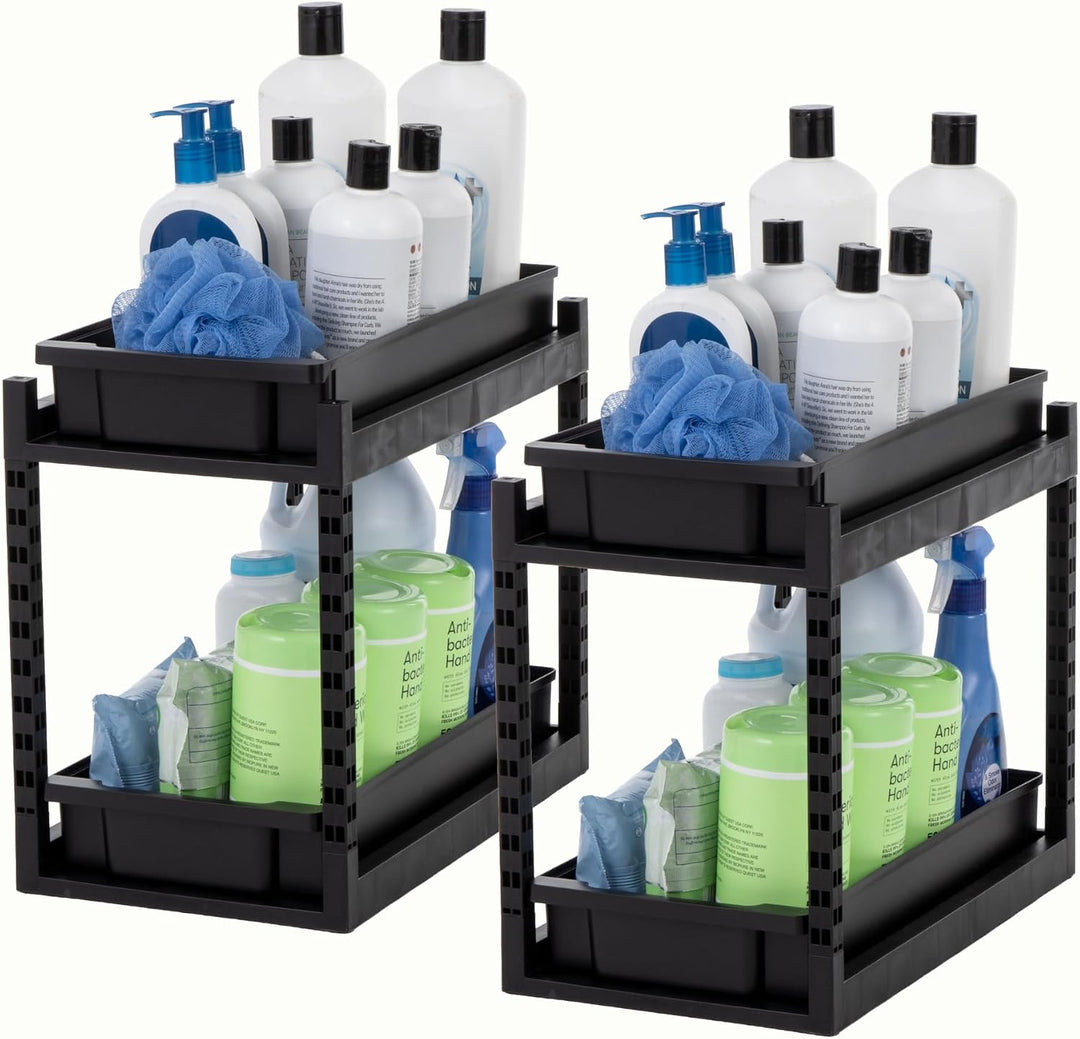 2 Tier Pull Out Drawer Organizer, Kitchen Bathroom Pantry, 2 Pack