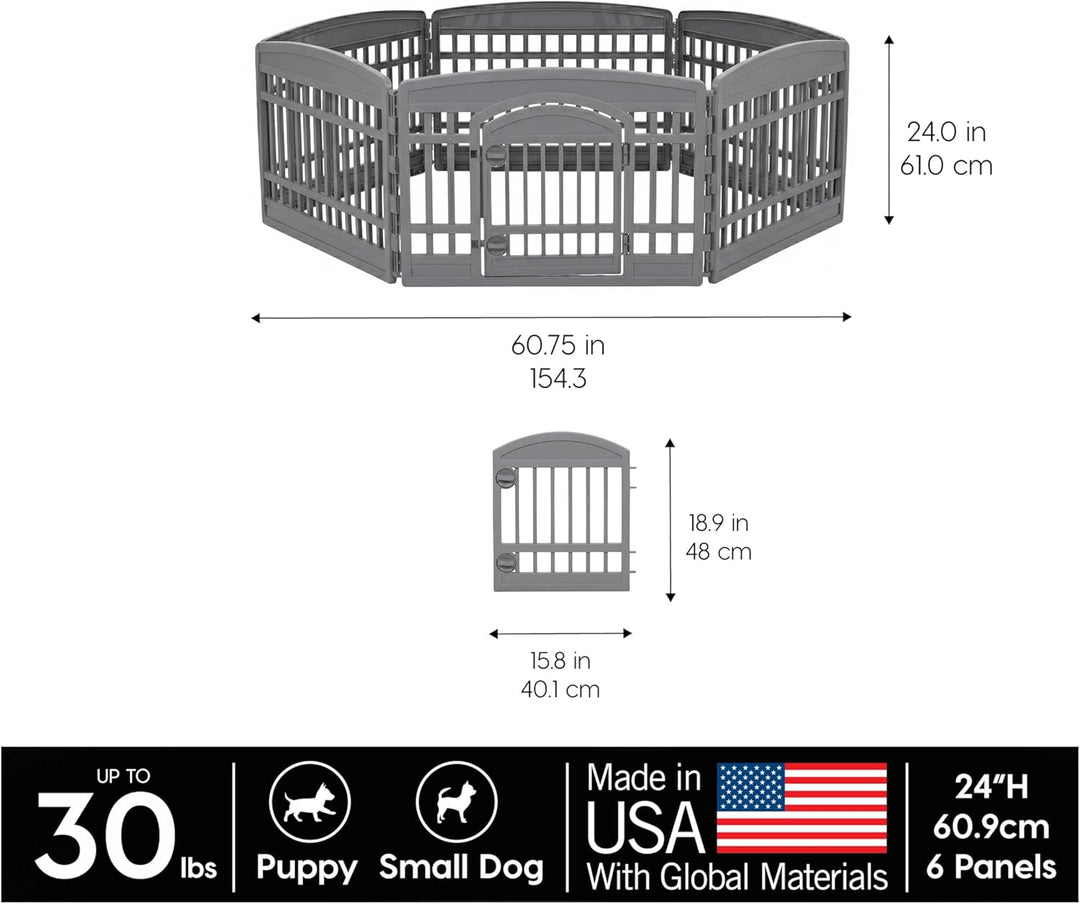 24" Dog Playpen 6-Panel Pet Exercise Pen with Door Gate
