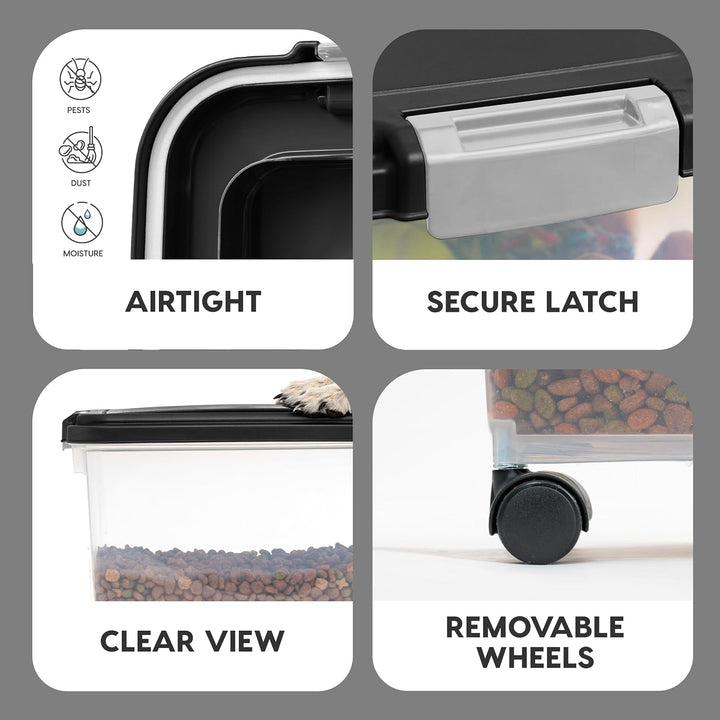 Airtight Dog Food Storage Container, Attachable Wheels, Black - IRIS USA