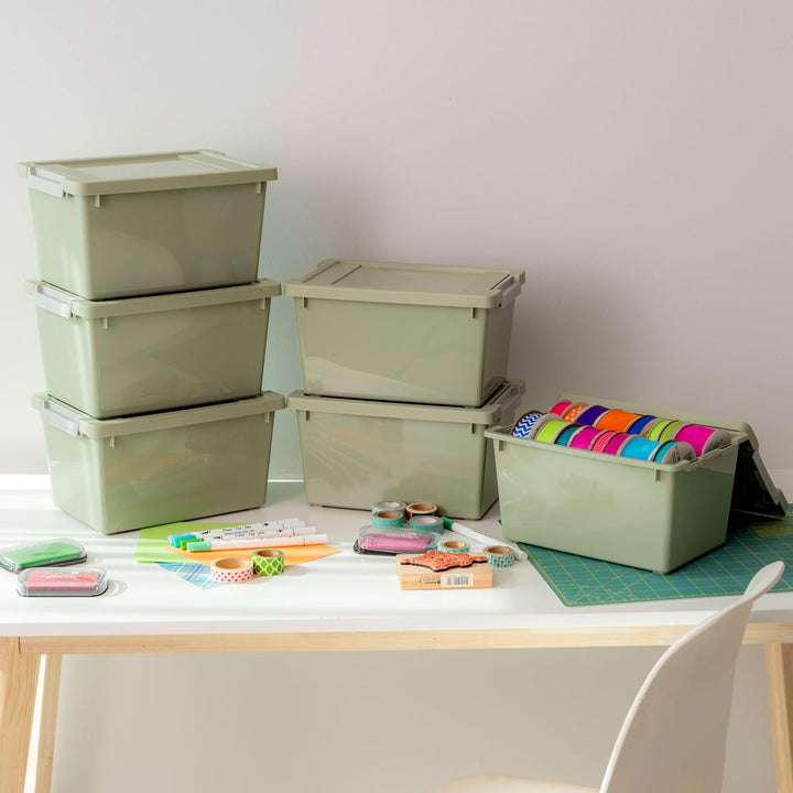 Storage Bins with Lids |Made in USA| 4 Qt - (6-Pack) - Sage Green