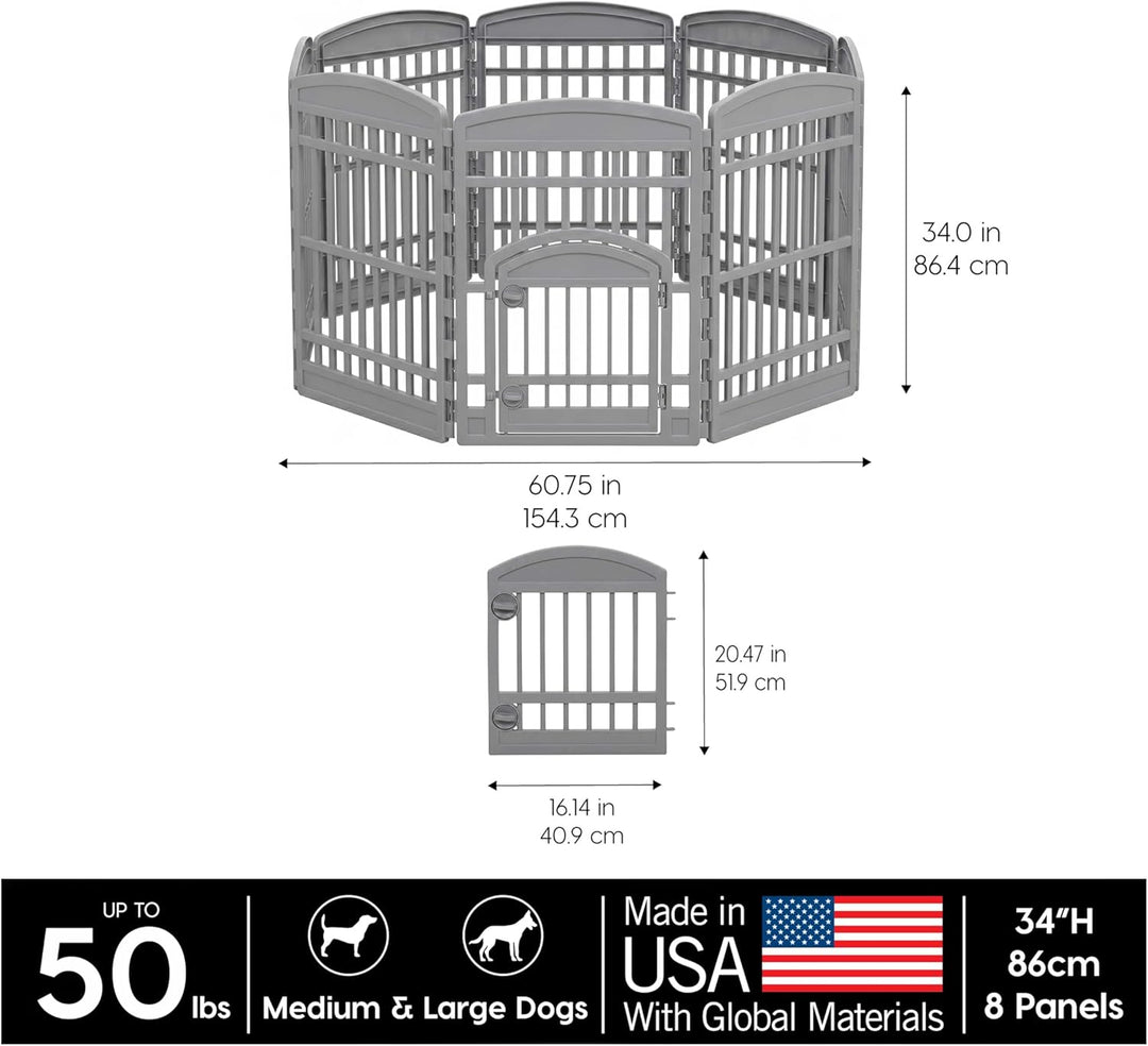 34" Dog Playpen Tall Dog Playpen Indoor – 8-Panel Puppy Playpen with Door