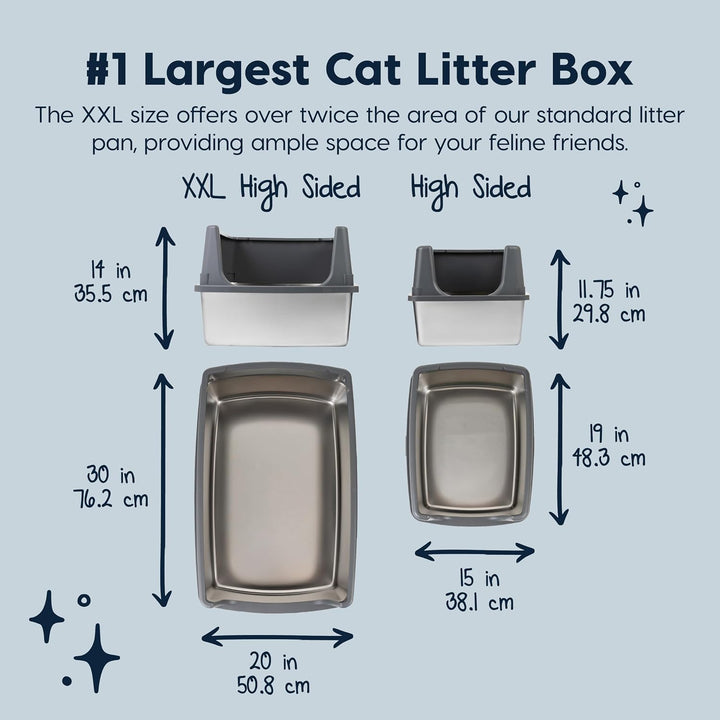 XXL Stainless Steel Litter Box Enclosed High Sided for Cats