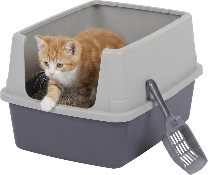 IRIS USA Cat Litter Box Small, High Sided, Scatter Shield