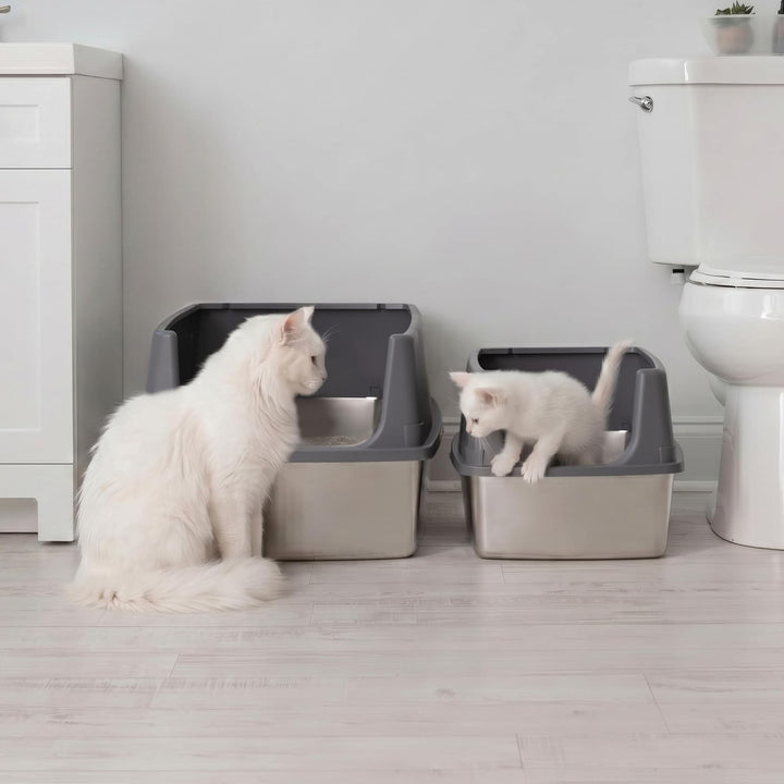 XXL Stainless Steel Litter Box Enclosed High Sided for Cats