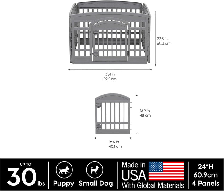 24" Dog Playpen 4-Panel Pet Exercise Pen with Door Gate