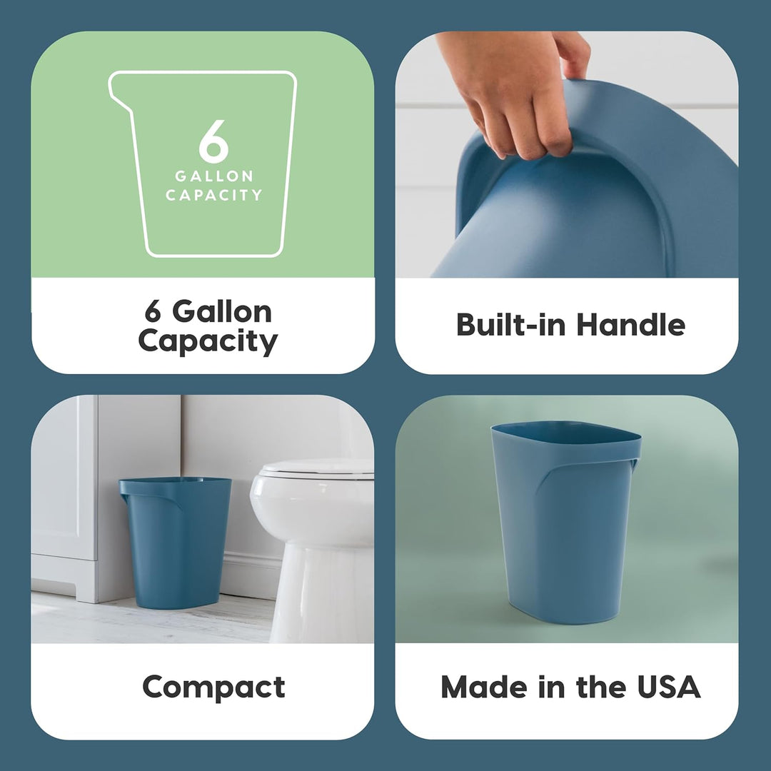 Small Trash Can Wastebasket with Handle, 6 Gallon / 24 Quart, 3-Pack - Eco Friendly