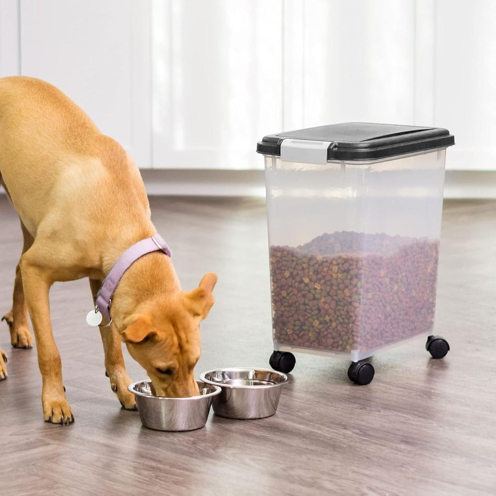 Airtight Dog Food Storage Container, Attachable Wheels, Black - IRIS USA
