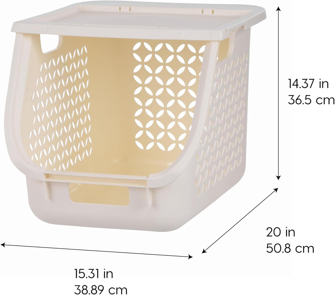 Laundry Basket Hamper, 40L - 3 Pack Stackable Plastic Clothes Sorter Bin with Lids - IRIS USA