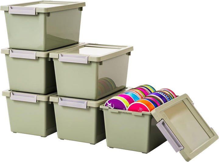 Storage Bins with Lids |Made in USA| 4 Qt - (6-Pack) - Sage Green