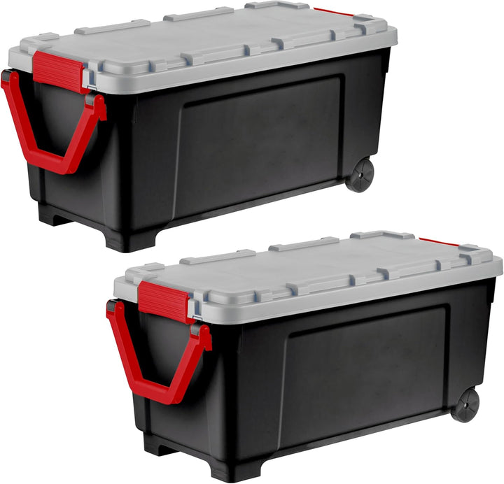 TrailBox 2-Pack – 43-Gallon Lockable Storage Trunks for Truck Beds & Camping Gear – Heavy-Duty Black/Gray Bins
