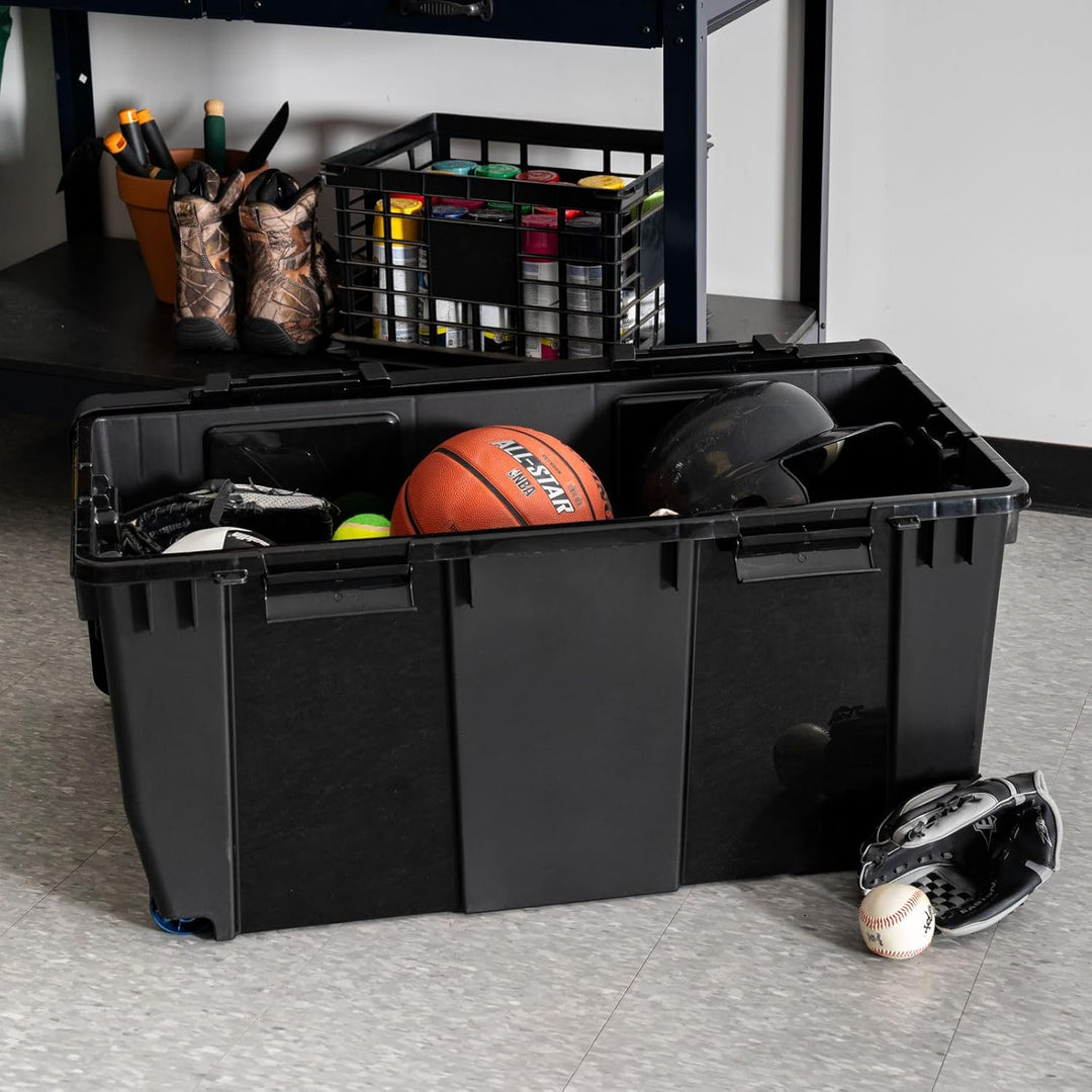 32 Gallon Heavy Duty Rolling Storage Bin with Lid (2 Pack)