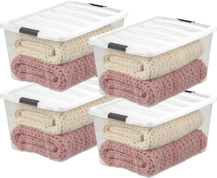 94 Qt Stackable Plastic Storage Bins with Lids, 4 Pack