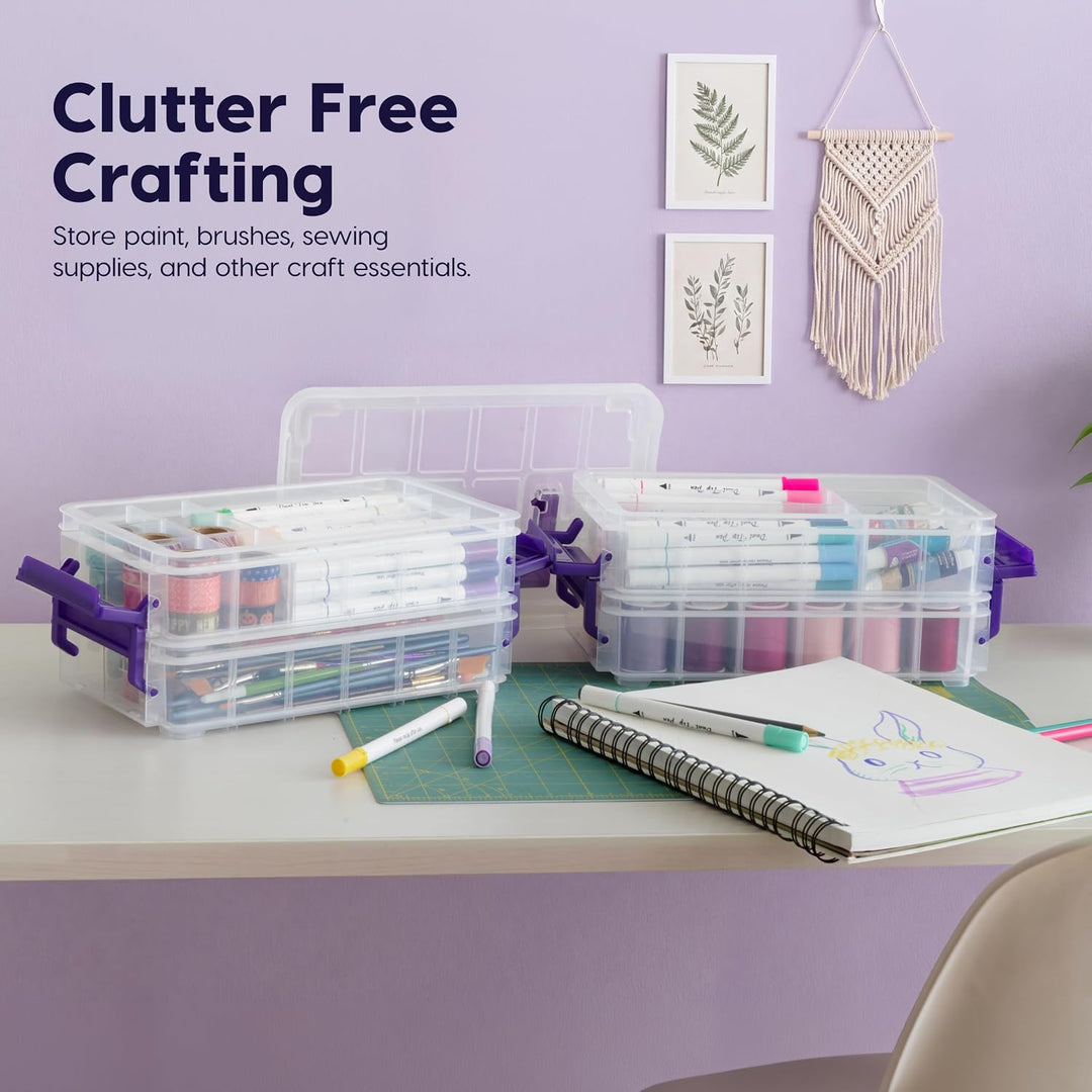 IRIS USA 2 Qt. Bead Organizer Storage Bins |Made in USA| - Clear/Violet