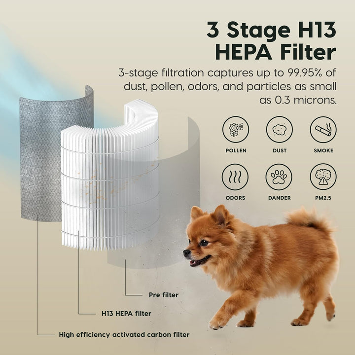 Air Purifier for Medium Rooms, H13 True HEPA with Carbon Filter, 4 Speeds, Auto &amp; Sleep Mode, Air Quality Sensor, 1104 ft² Coverage, Energy Star &amp; CARB Certified