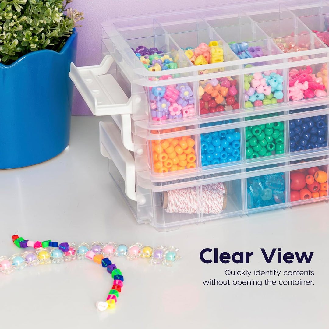 IRIS USA 2 Qt. Bead Organizer Storage Bins |Made in USA| - Clear/White
