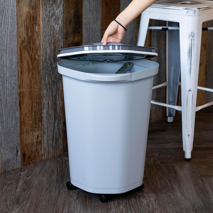 Pet Food Storage Container 25 lbs, Premium 60% Improved Airtight Seal with Air Valve, 2 Cup Scoop, Removable Wheels, Easy to Open - IRIS USA