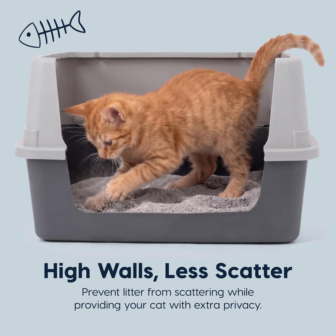 IRIS USA Cat Litter Box Small, High Sided, Scatter Shield