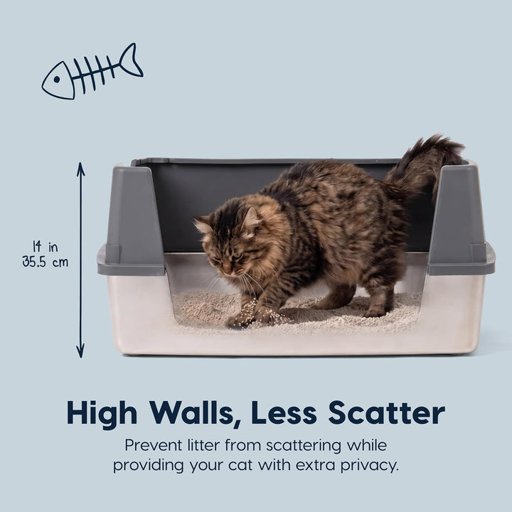 XXL Stainless Steel Litter Box Enclosed High Sided for Cats