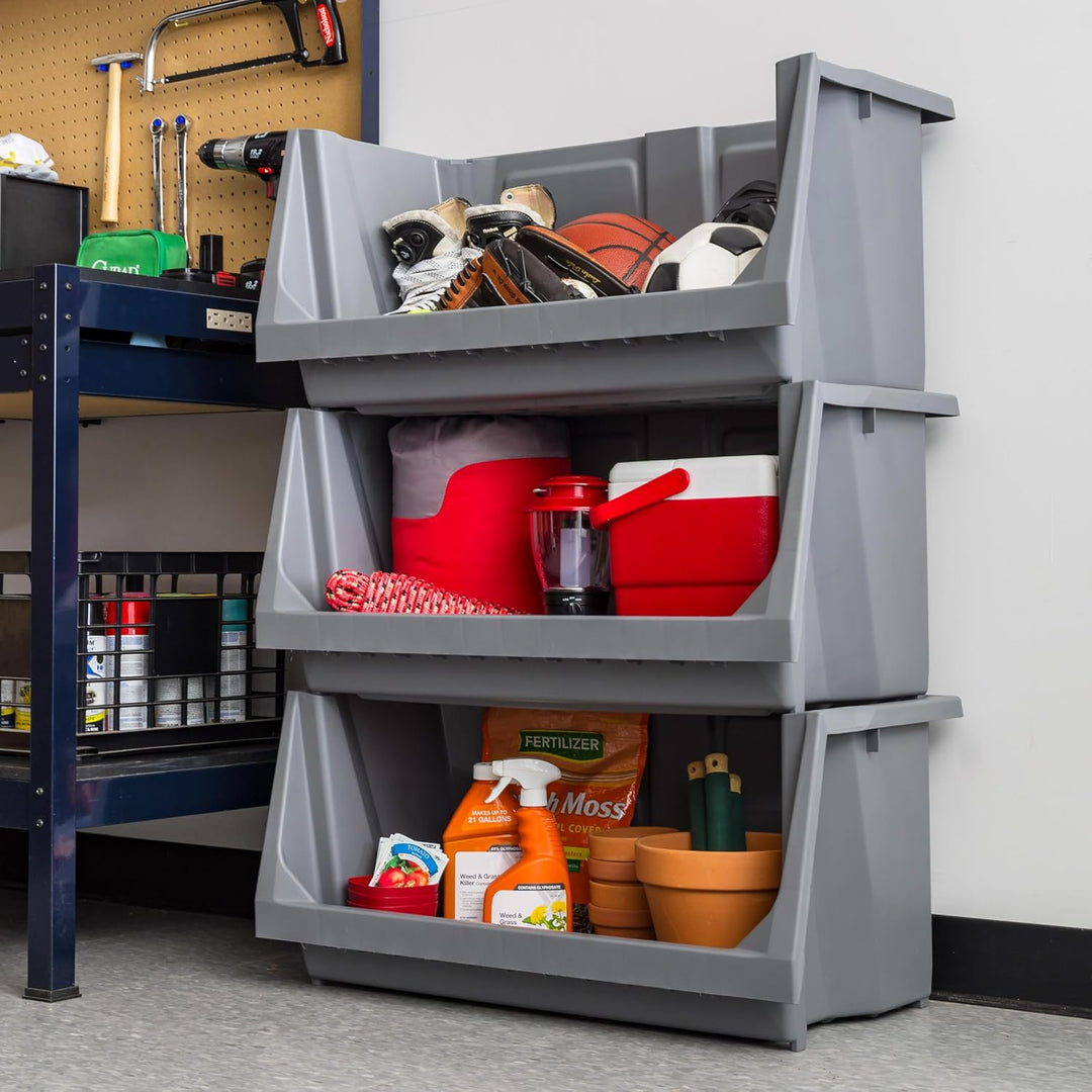 Open Front Stackable Storage Bins 3 pack - IRIS USA