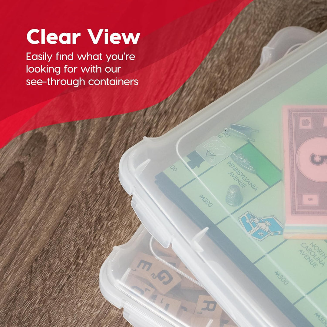 Clear view see-through containers with a wooden surface and red background