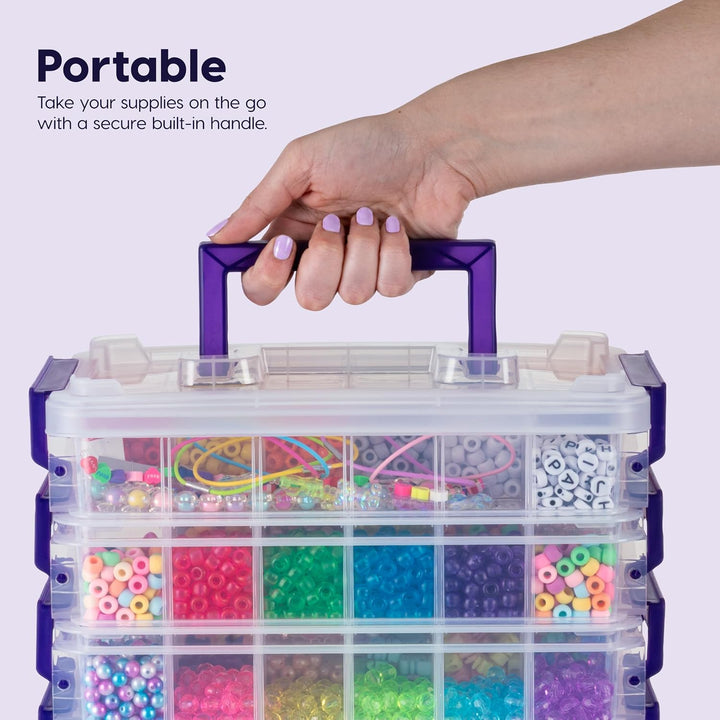 IRIS USA 2 Qt. Bead Organizer Storage Bins |Made in USA| - Clear/Violet