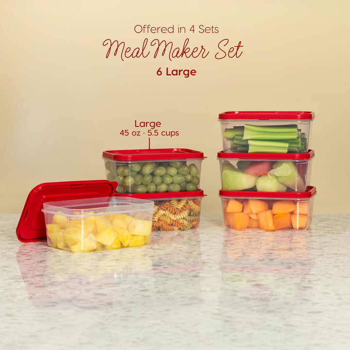 Meal Prep Containers 45 oz Set, 6 Food Storage Containers with Lids
