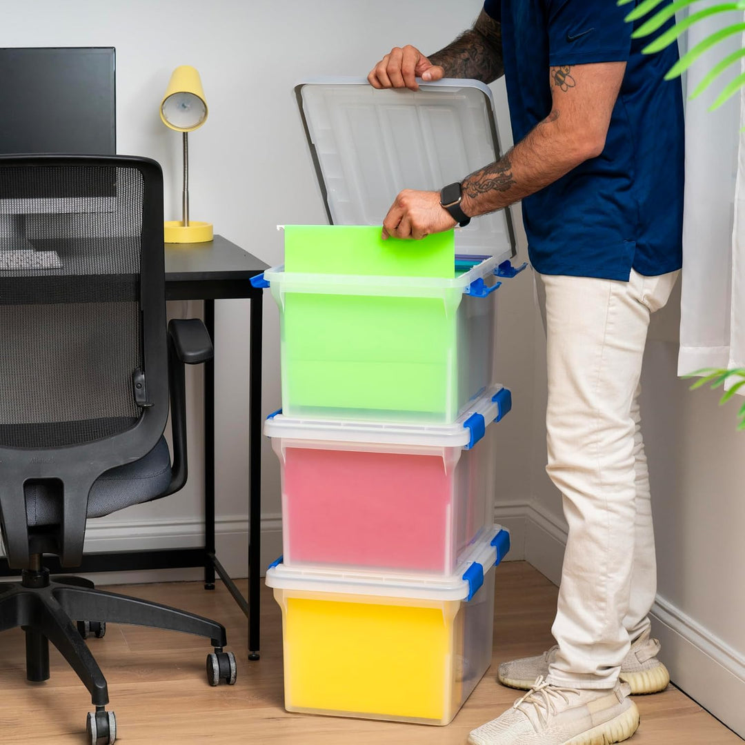 WeatherPro File Organizer Box Clear/Blue 32 Qt. 3 Pack